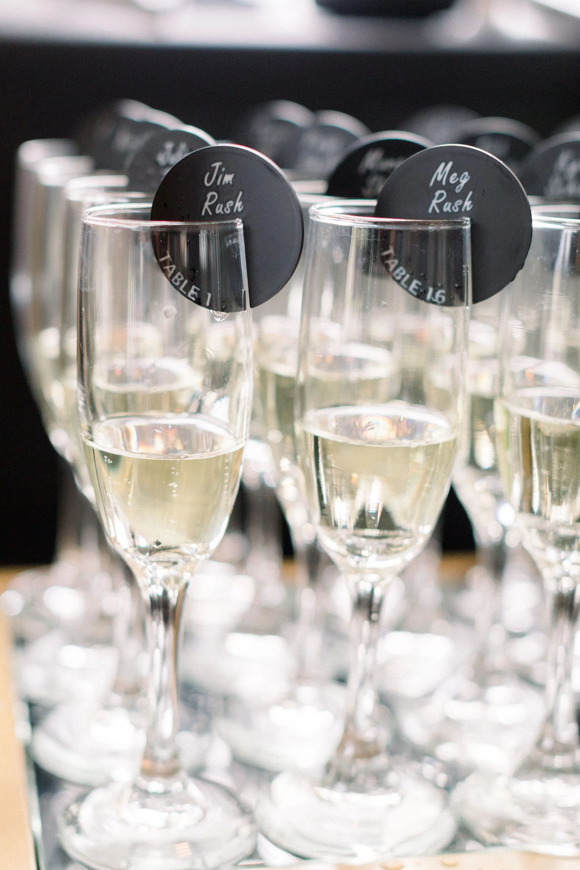 Champagne Glasses with custom escort cards