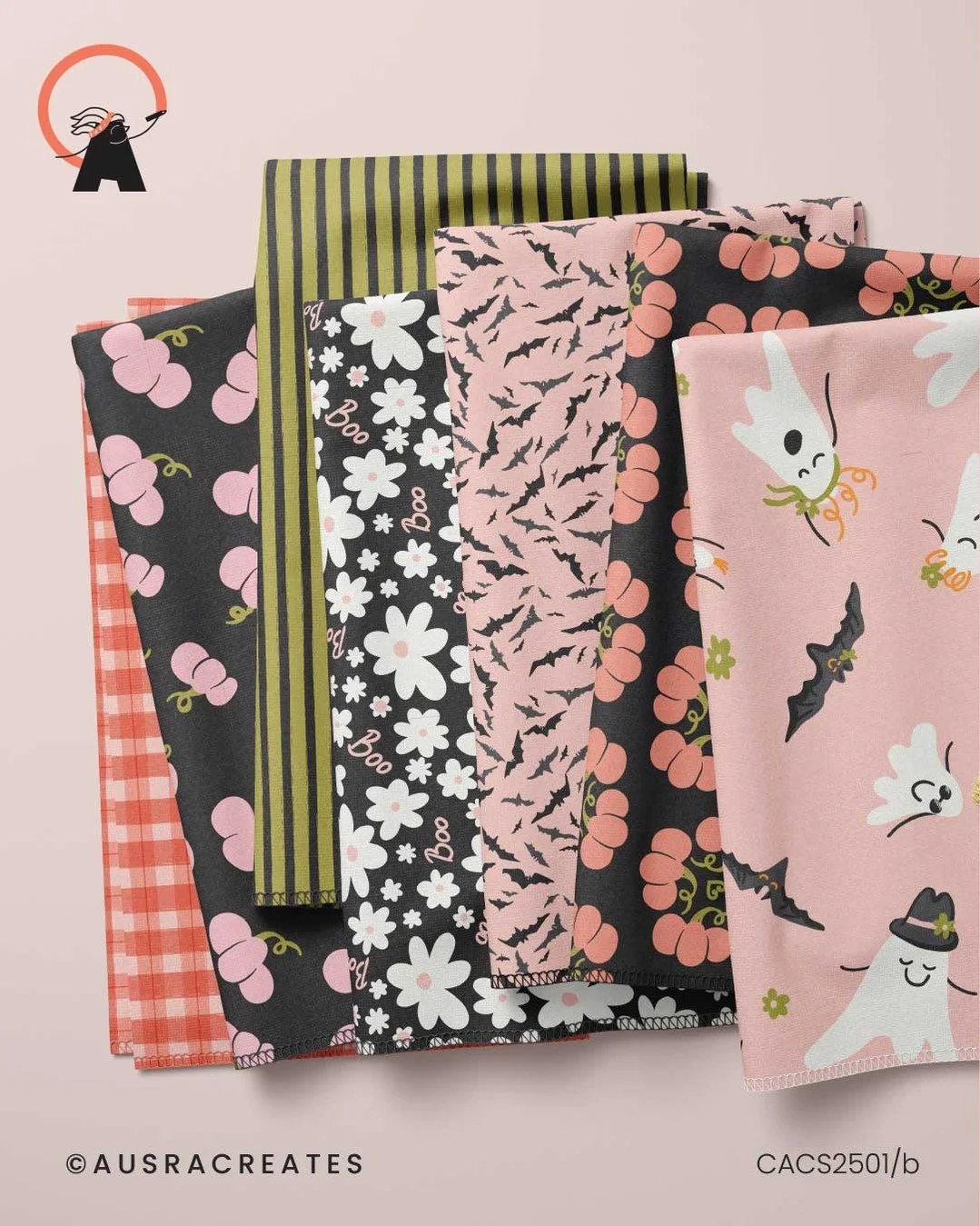 The girly pink is probably the cutest! 🦇 🥰 🎃 Breaking Halloween palette here. 🤭  You can totally feel the mama of three girls here 😁 

#ausracreates #bohoghosties #HalloweenFabric
#HalloweenPatterns #HalloweenDesigns #SpookyCute
#HalloweenTextil