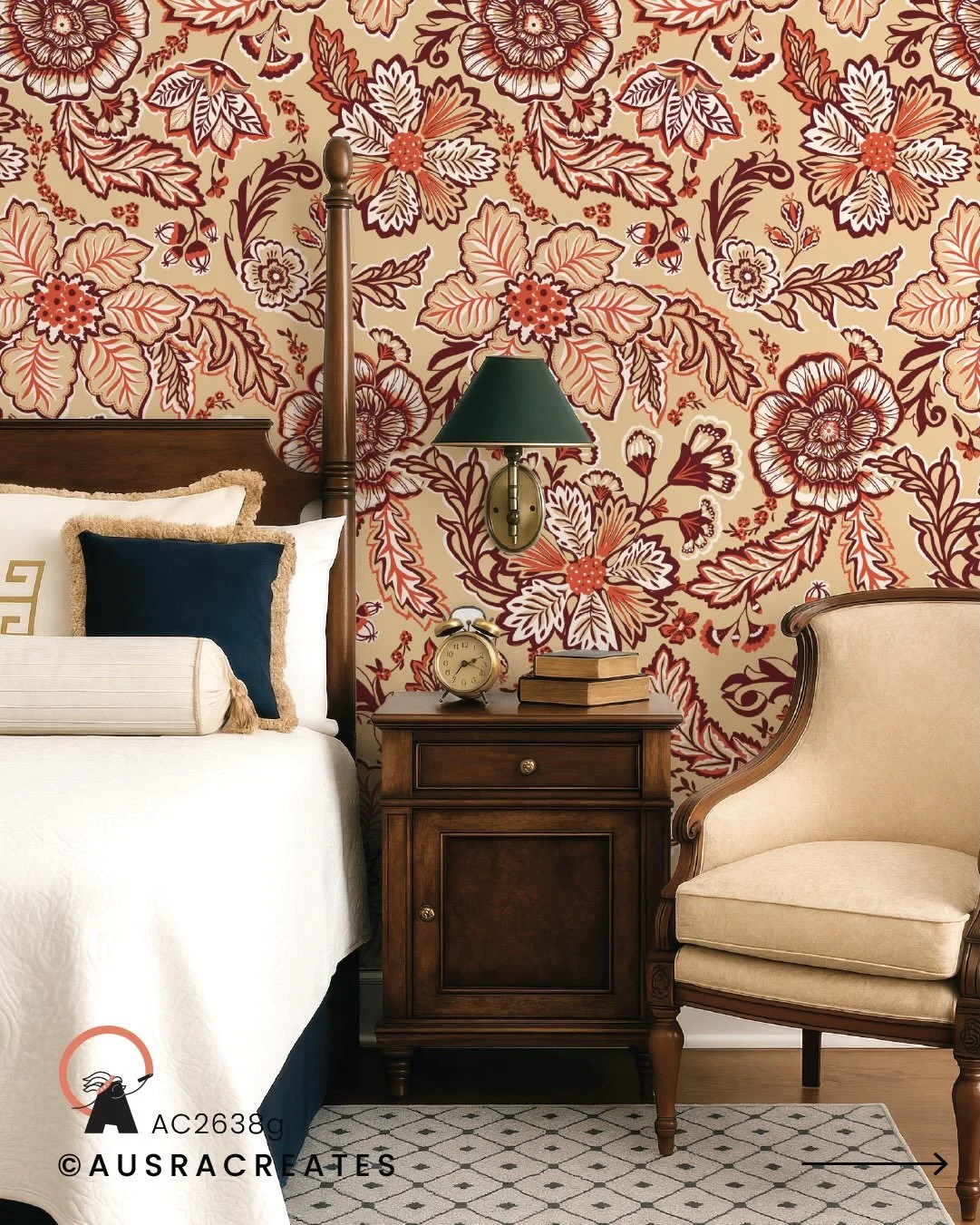 I love the feeling this my wallpaper design brings to the room. It&rsquo;s Earthy grounded but also elegantly decorative with a pinch of eclectic vintage vibe 🫠🫠🎨🥰
I could just sit there and surrender to the detail 😁 

#ausracreates #wallpaperde