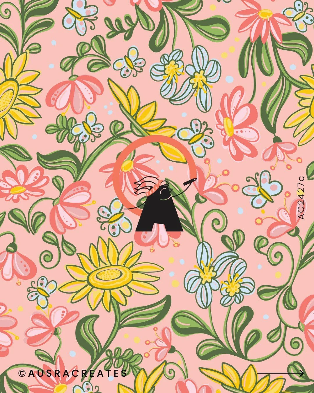 Groovy summer floral pattern print in peachy flower girl pinks for textiles and home decor.

&hearts;️ 🌻 

#ausracreates #girlyfloralprint #pinkfloralpattern #dopaminesummer #eclecticmaximalism #summerprints #summerswimwear #summerpatterndesign#fabr