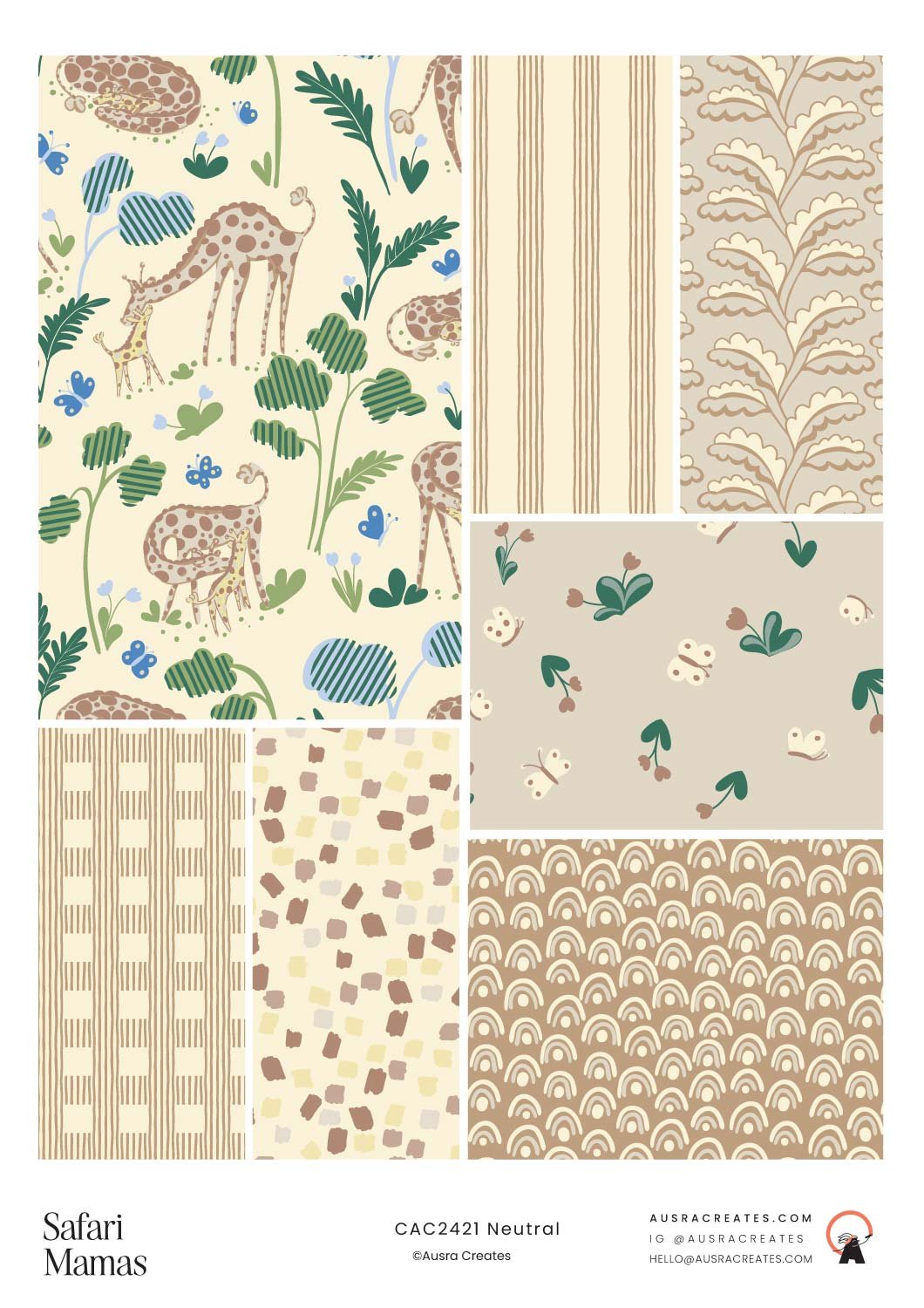 safari mamas  newborn baby pattern print collection for art licensing on baby goods, nursery decor and fabric.