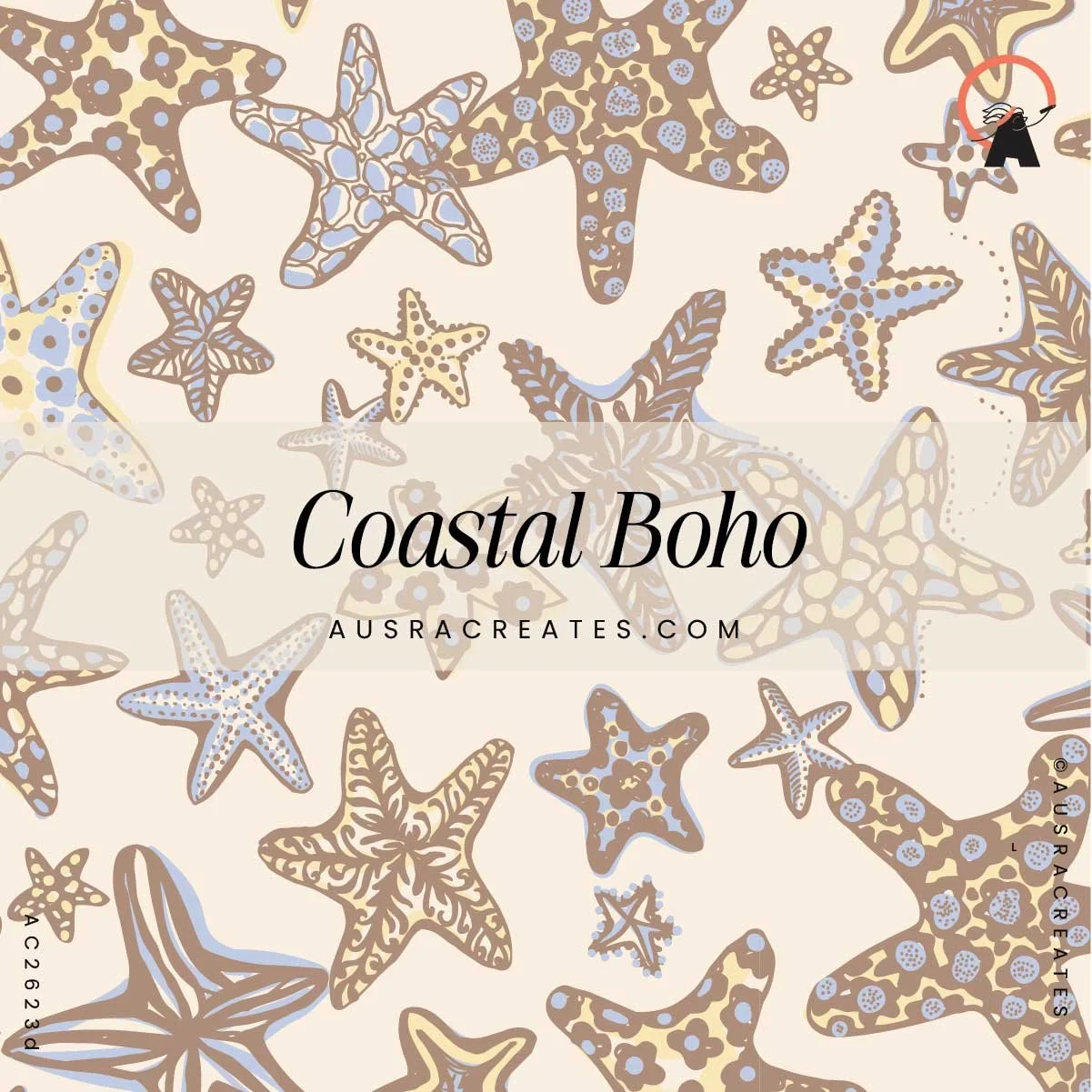 Coastal Bohemian Calm Coastal Sea Funky decorated Sea Star Pattern Print for Art Licensing