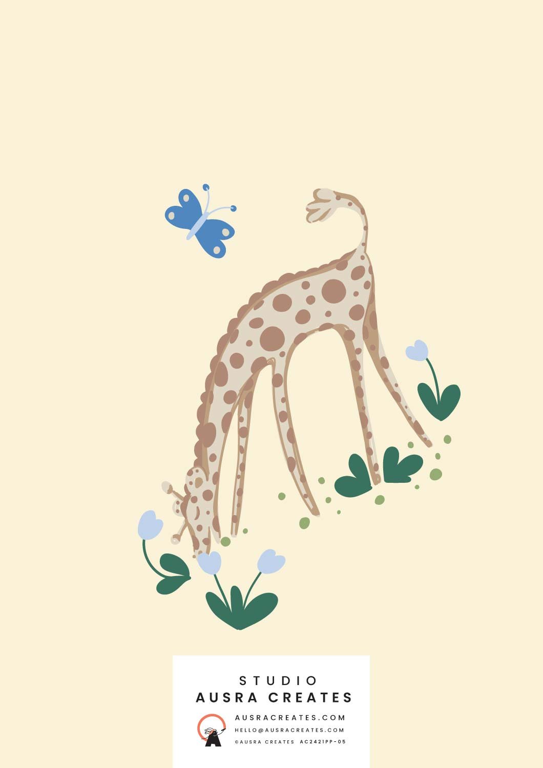sweet gender neutral baby giraffe placement print for art licensing, nursery decor, stationery