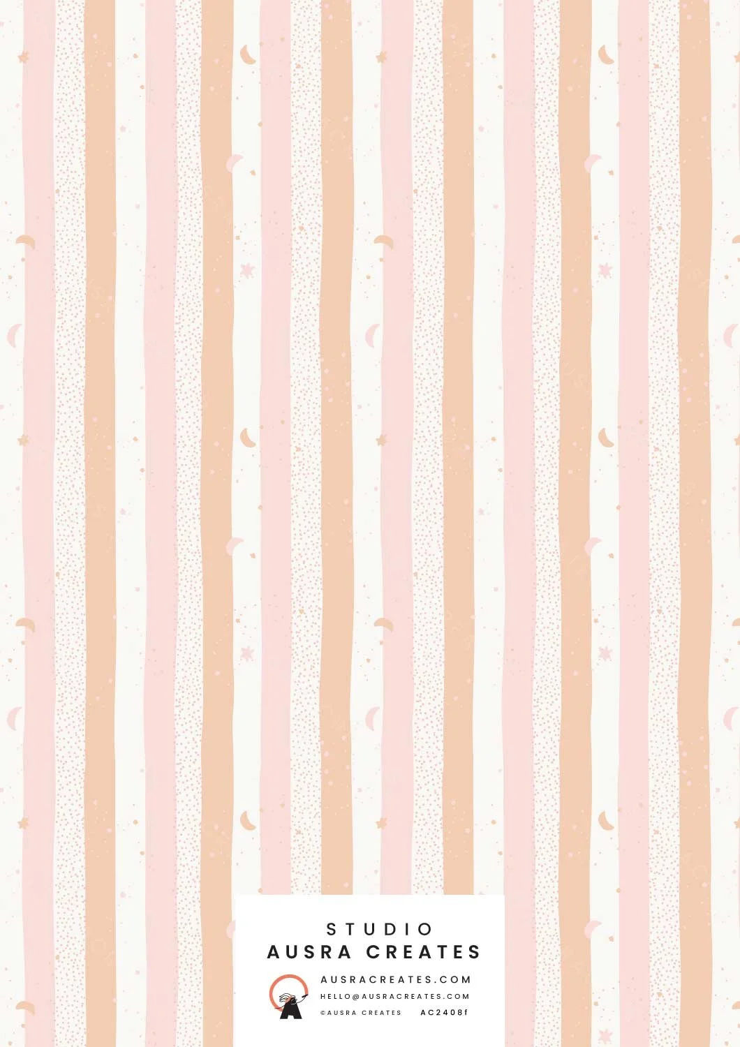 A cute newborn  candy stripe of celestial night - stars, moons and mini snowflakes in baby girl pink and peach; available for art licensing