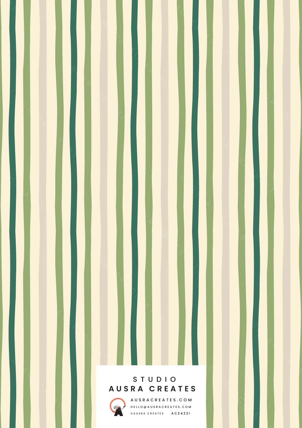 Calm organic timeless  stripe pattern print in green caramel beige  for art licensing, stationery,  fabric and wallpaper