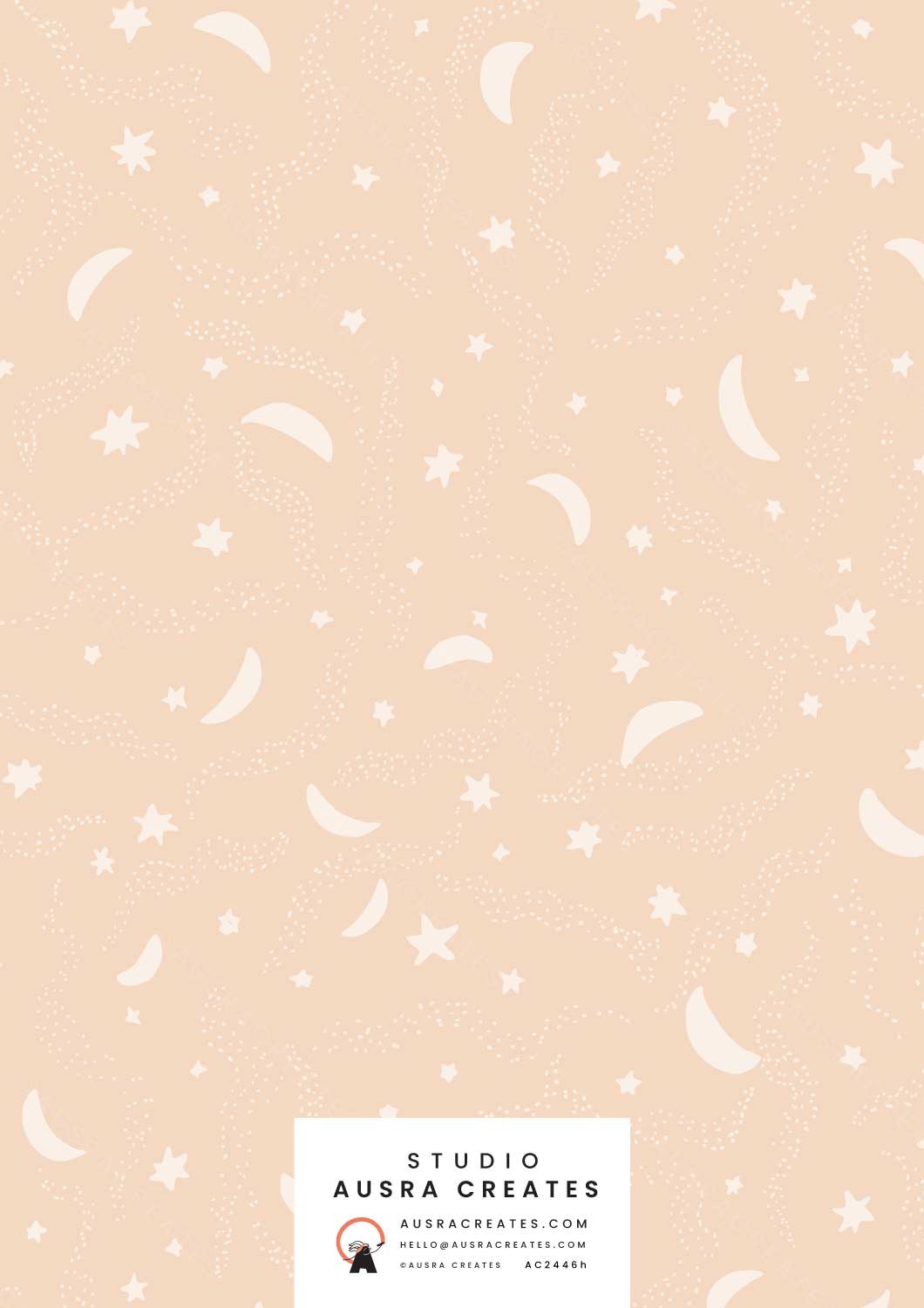 A calm serene celestial night sky newborn  design of a Starry Night in baby girl peachy cream available for art licensing
