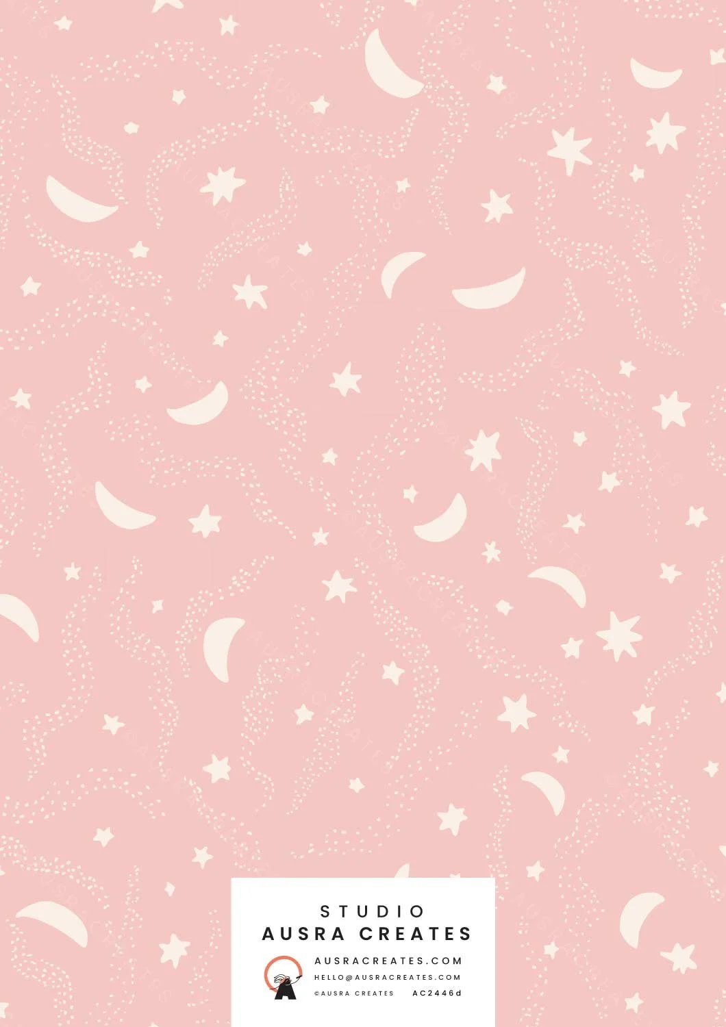 A calm serene celestial night sky newborn  design of a Starry Night in baby girl pink cream available for art licensing
