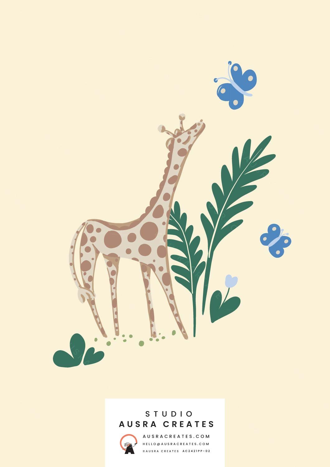 cute baby giraffe placement print for art licensing, nursery decor, stationery