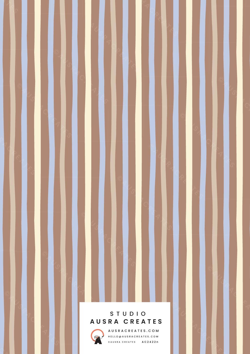 Calm organic timeless  stripe pattern print in cocoa beige baby blue for art licensing, stationery,  fabric and wallpaper