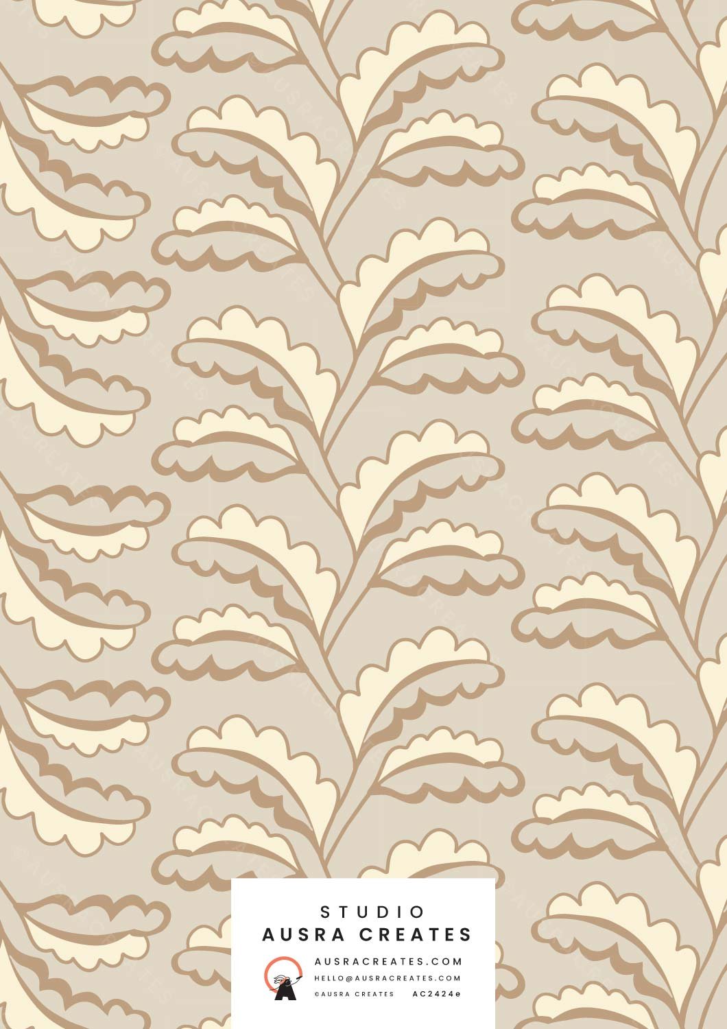 Simple abstract trailing oak leaf floral pattern print in neutral sand beige for art licensing, fabric or wallpaper 
