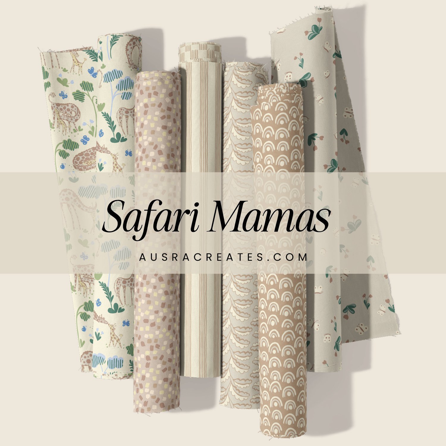 neutral baby surface pattern collection created for brands looking for timeless, gentle artwork for little ones. Featuring cheeky giraffes, delicate florals, rainbows, butterflies, organic stripes and geometric blender patterns in soft, earthy tones.