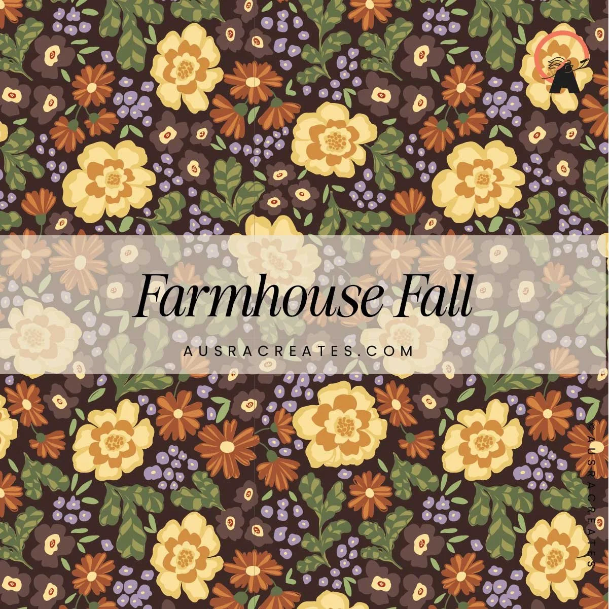 Farmhouse cottage ditsy floral in warm earthy tones for pattern licensing