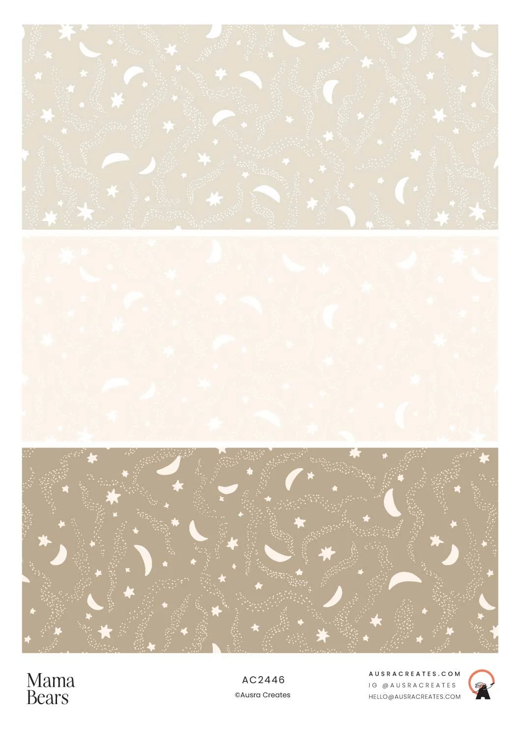 A calm serene unisex celestial night sky newborn  design of a Starry Night in neutral unisex sand beige cream available for art licensing