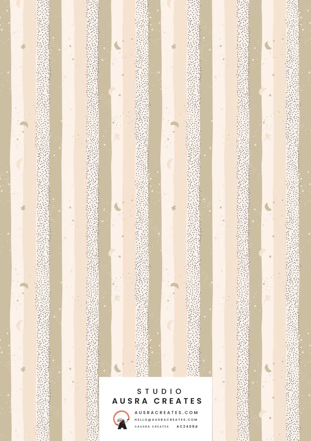  A cute newborn  candy stripe of celestial night - stars, moons and mini snowflakes in apricot and sand; available for art licensing