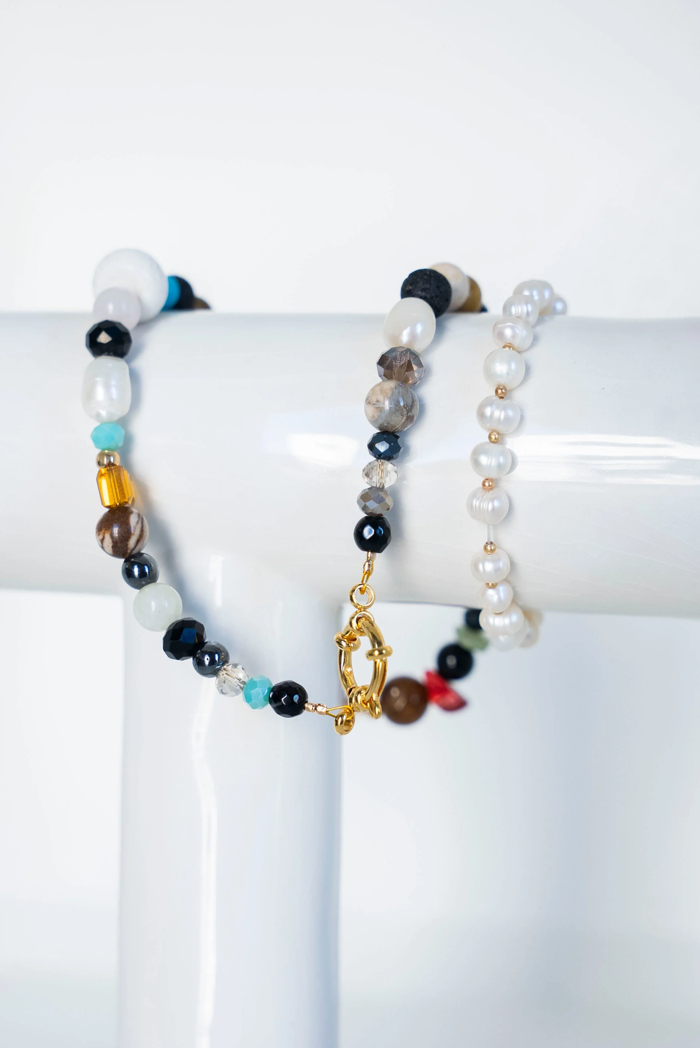 Multi Gemstone Necklace & Freshwater Pearl Bracelet