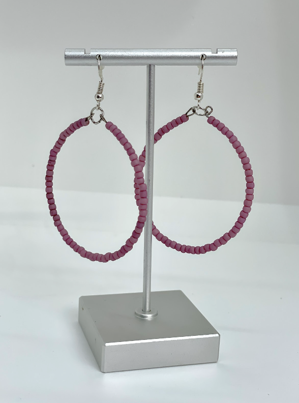 Mauve Seed Bead Hoops