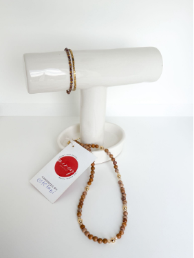Mocha Jasper Necklace & Gold Bracelet Set