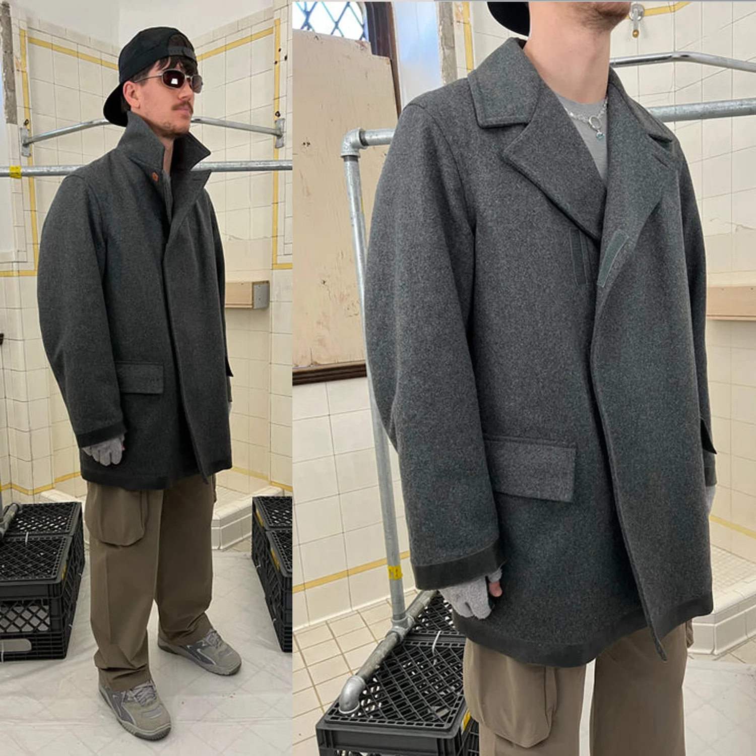 Mandarina Duck wool coat with rubberized hems (1990s) — Guerrero
