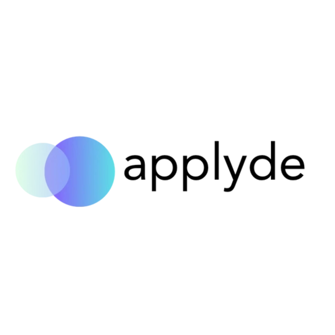 Applyde logo, two overlapping circles in blue and aqua with the word applyde written in black