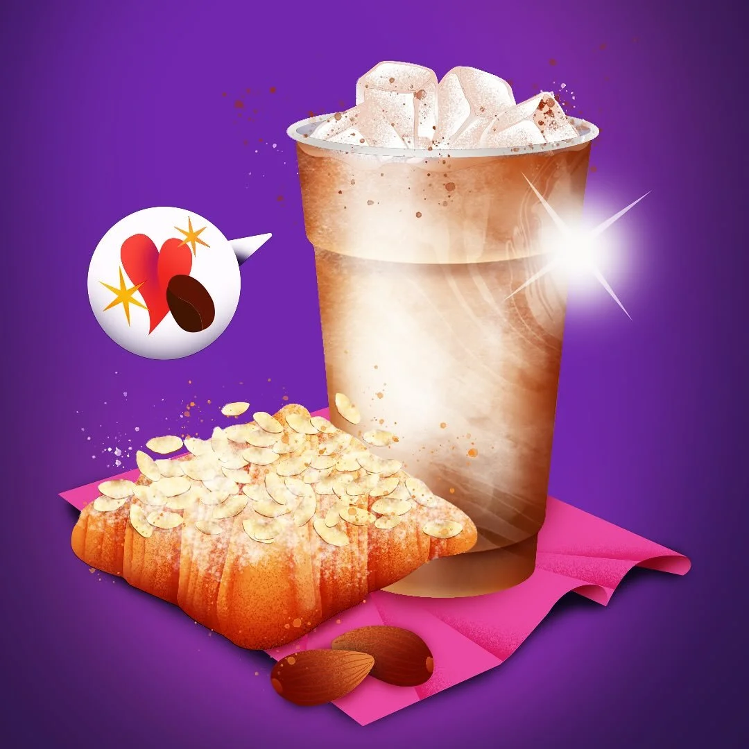 Petite pause caf&eacute; chez @freshbaguette ? ✨ 🥐 
&bull;
&bull;
#baguette #croissant #frenchpastry #graphicdesign #illustration #foodillustration #vector #texturedart #texture #colorfulart #illustrator #pausecafe #almondcroissant #alexandriavirgin