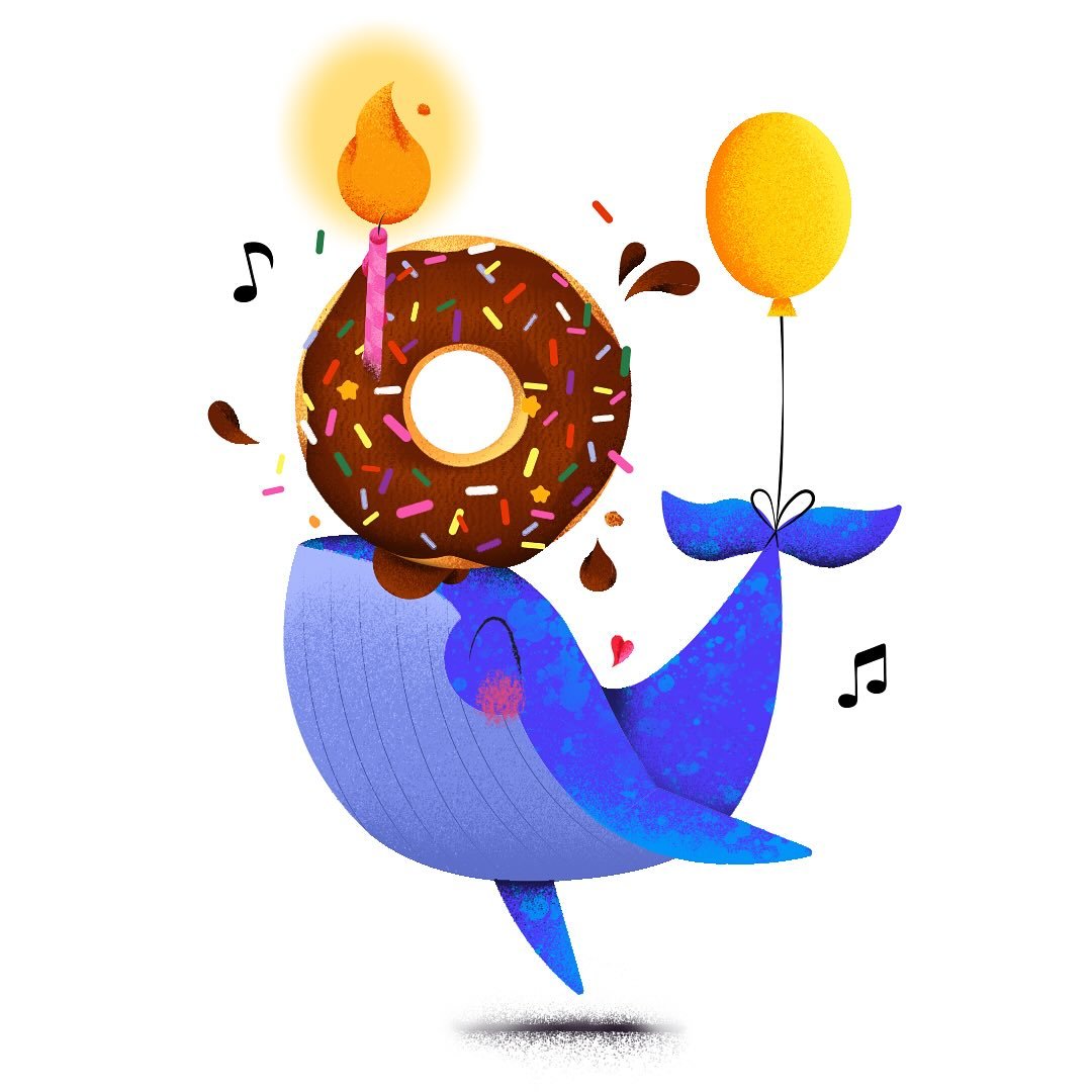 Make a splash &mdash; it&rsquo;s Friday!! 
&bull;
&bull;
#printillustration #printedcard #whale #birthdaycard #fridayfeels #happyfriday #illustrator #illustration #graphicdesign #vector #editorialillustration #donut #foodillustration #animalillustrat
