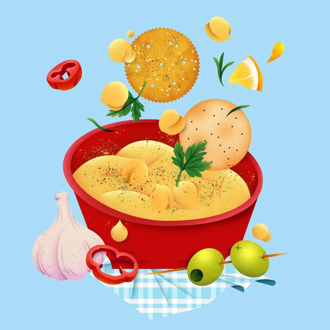 It&rsquo;s officially dip season 😋❄️ Cozy nights in, flying snacks &amp; hummus / Stranger Things on repeat! 
&bull;
&bull;
#foodillustration #foodart #illustratorsofinstagram #hummuslover #vector