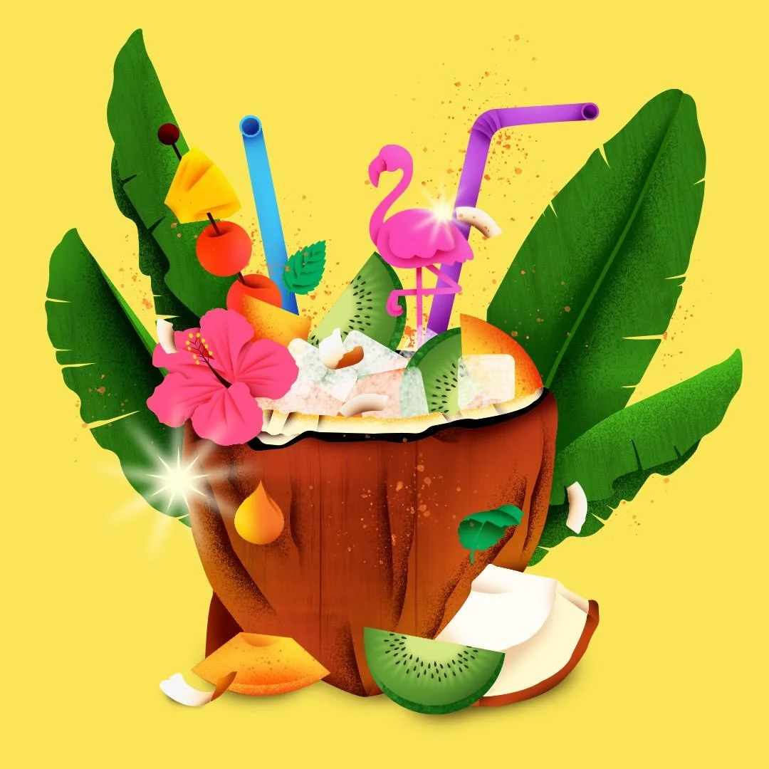 Pretending it&rsquo;s summer and it&rsquo;s cocktail o&rsquo;clock somewhere 🍹 Fruity sips, sun on my face, toes (mentally) in the sand.... If you need me, I&rsquo;m in a coconut daydream 🌴
&bull;
&bull;
#foodillustrator #vector #graphicdesign #coc