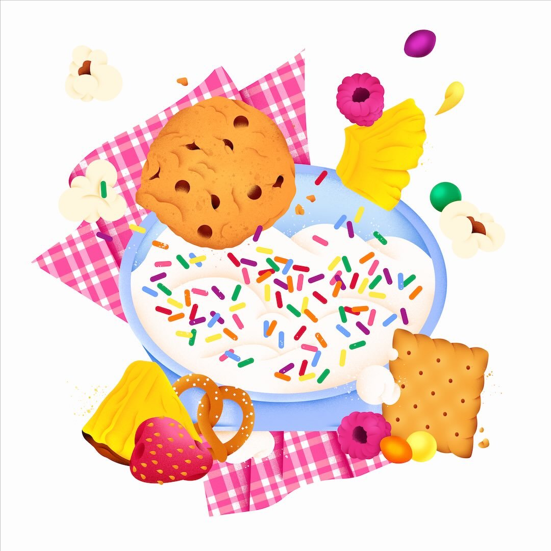 Funfetti dip because my sweet tooth has zero self control.... 💗🍰✨ I fear I would dip literally everything 😌✨🍓🍪🍿
&bull;
&bull;
#foodillustration #graphicdesign #foodcommunity #vector #illustrationdesign