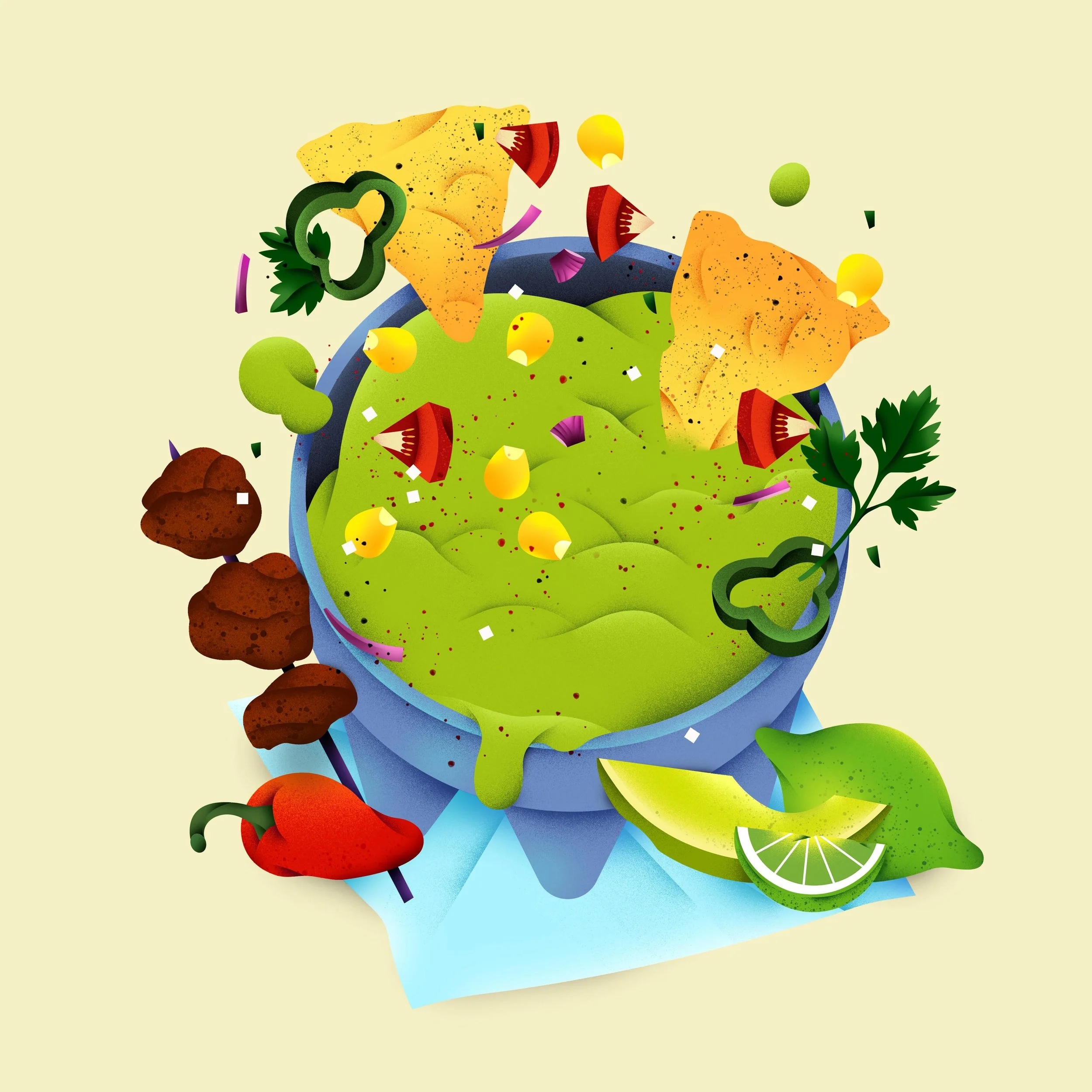 Time to dip into summer!! ☀️🥑 
&bull;
&bull;
#foodillustration #guacamole #snacktime #colorfulillustration #foodart