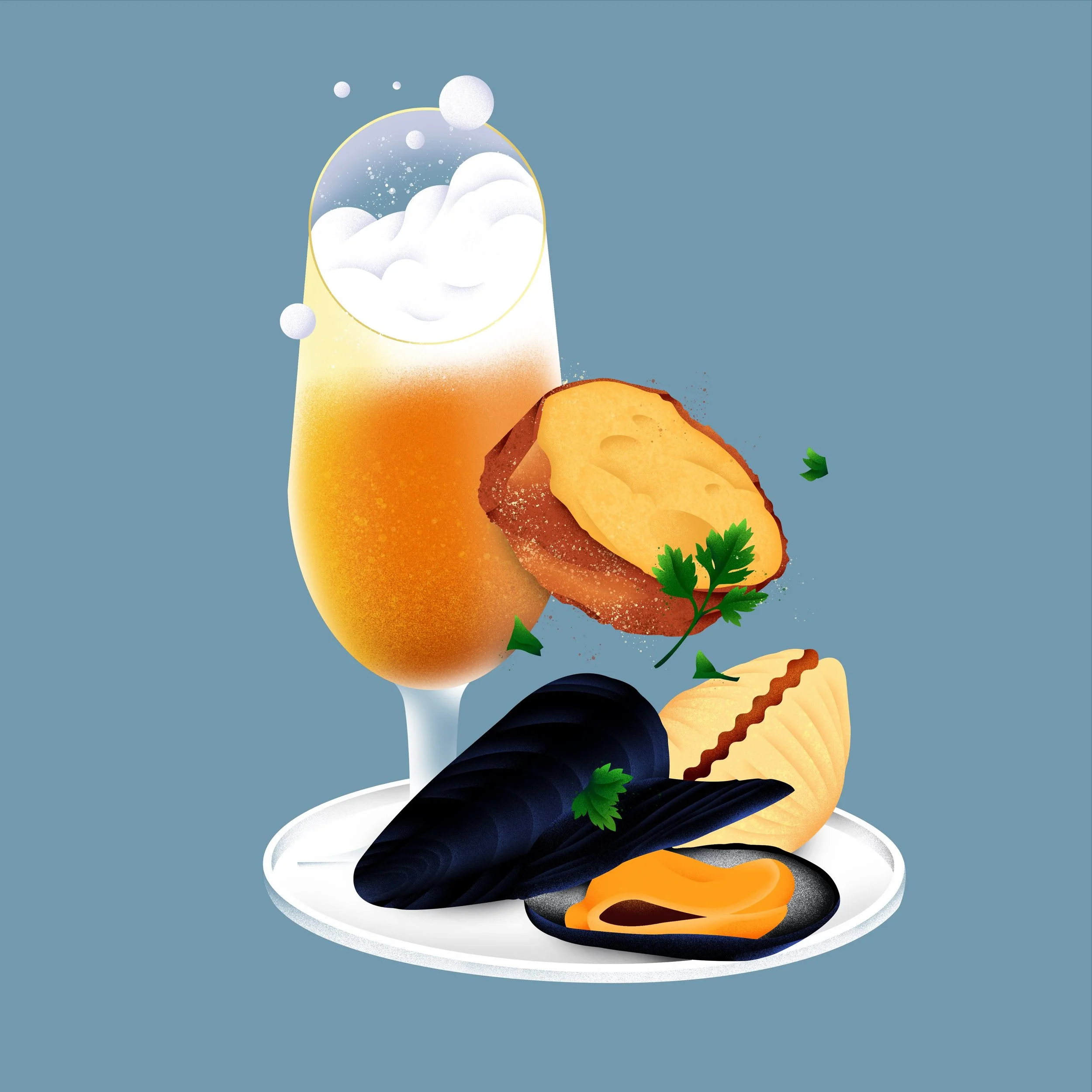 Beer, clams &amp; sunshine&hellip; summer in a nutshell 🍺 🦪 ☀️ A lil illustrated tribute to one of my favorite spots in Old Town
&bull;
&bull;
#foodillustration #colorfulillustration #illustrationoftheday #illustrator #digitalart