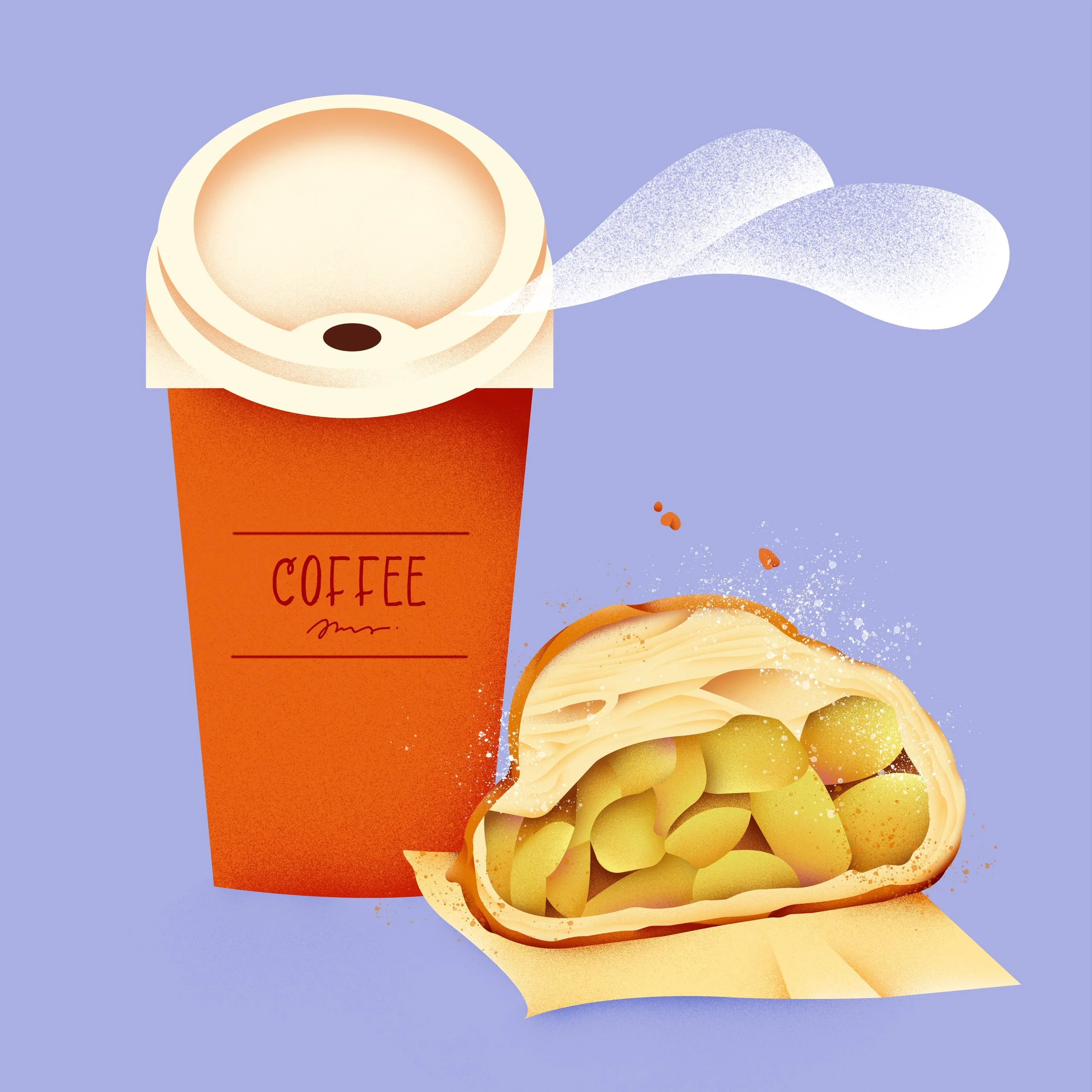Friday fuel: coffee to go, apple strudel in hand &amp; nowhere to rush ☕🍎💛
&bull;
&bull;
#coffeeoftheday #illustrationoftheday #foodillustration #editorialillustration #digitalillustration