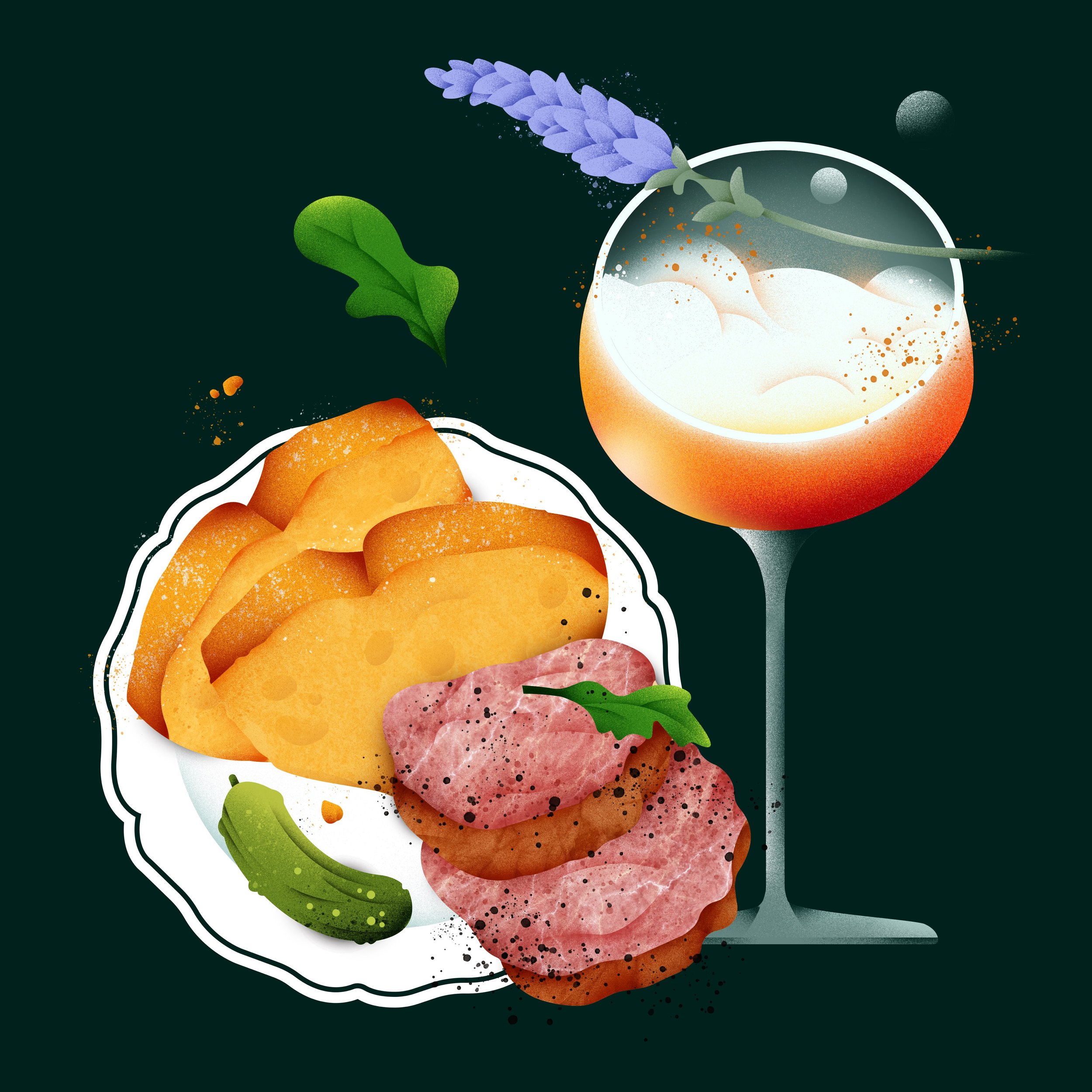 A little taste of France&hellip; no passport required 🇫🇷 🥖✨ @josephineoldtown 
&bull;
&bull;
#ap&eacute;ro #frenchfood #bistro #foodillustration #vectorart