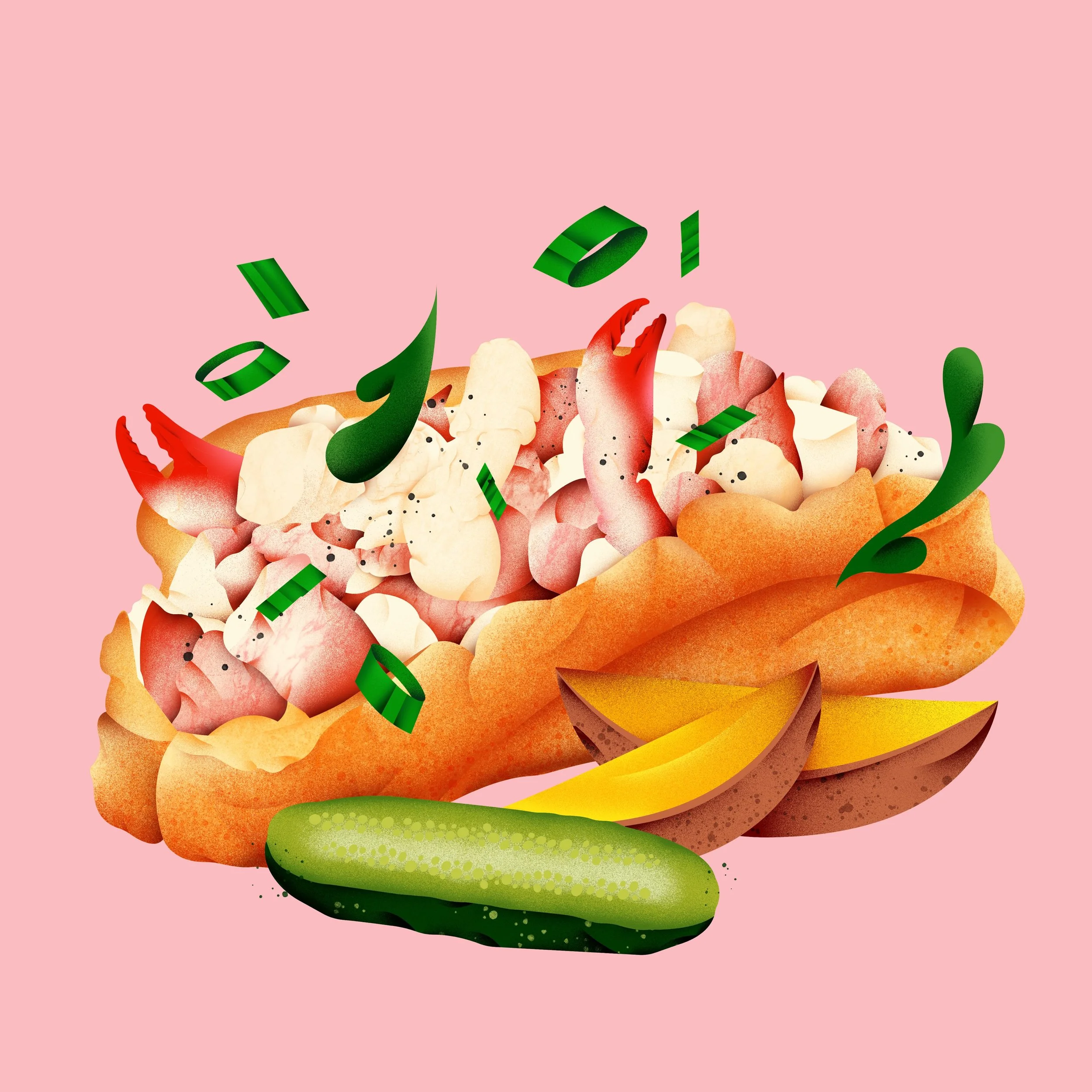Summer&hellip; served on a soft roll ☀️🦞😋 
&bull;
&bull;
#lobster #foodillustrator #digitalillustration #foodie #colorful