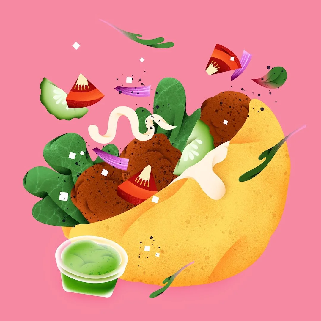 Today&rsquo;s special: falafel! Pita perfection, illustrated... 🥙 ✨ 
&bull;
&bull;
#falafel #foodillustration #editorialillustration #digitalillustration #foodart