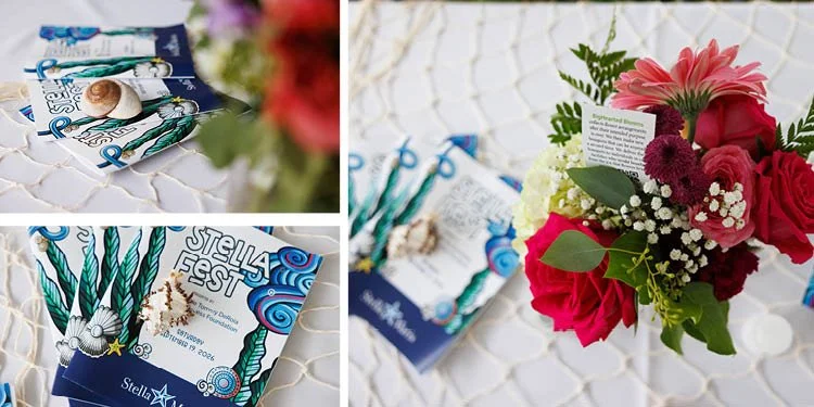 Program booklet, under a single seashell with roses in a