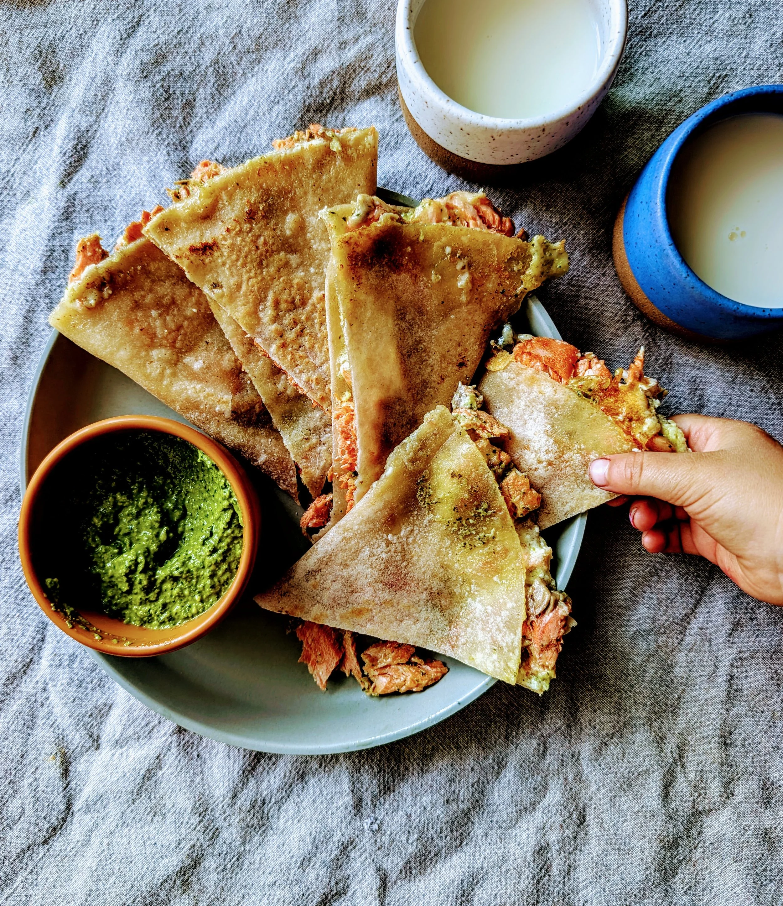 Pesto Salmon Quesadillas
