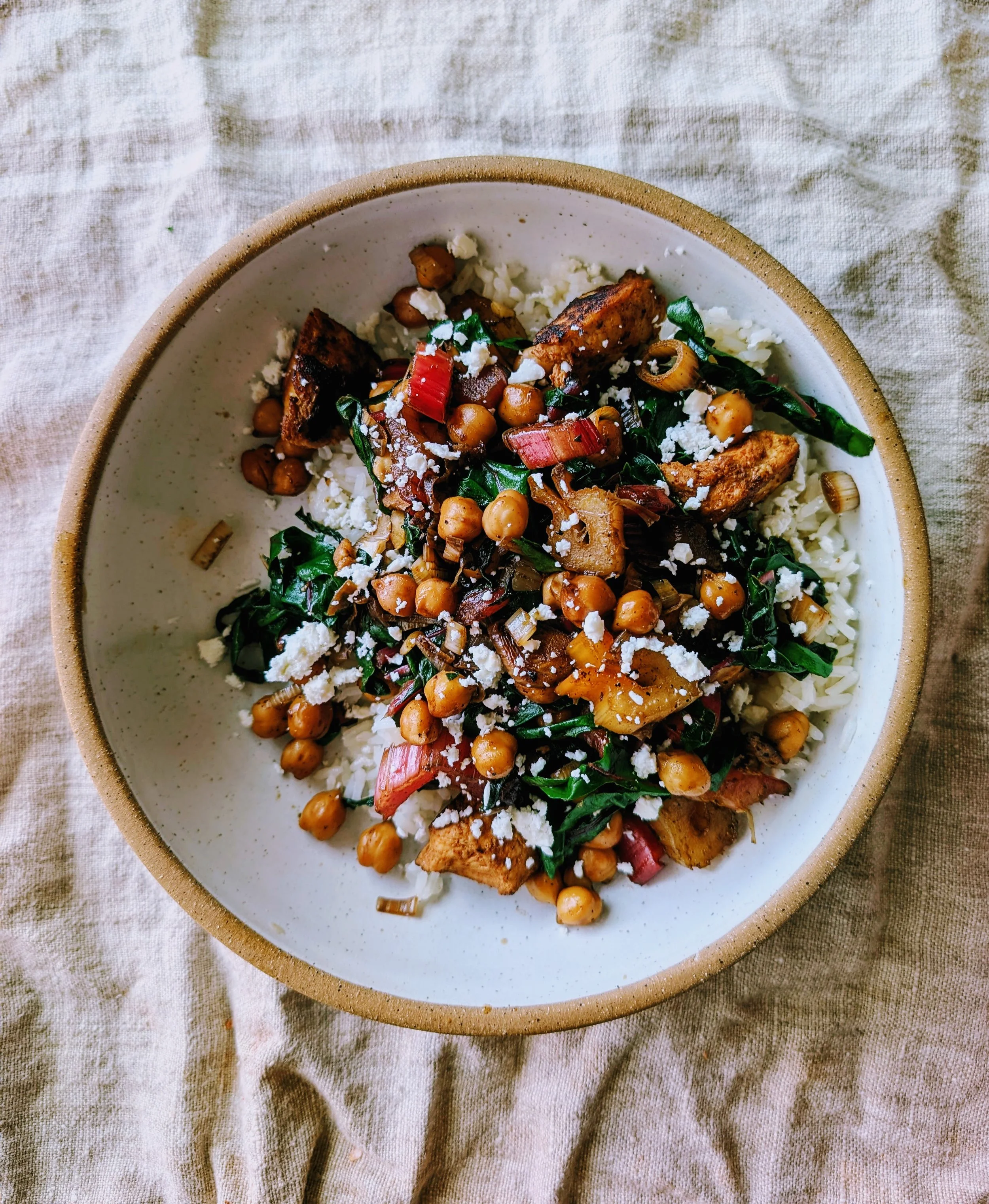 Garlicky Swiss Chard &amp; Chicken Nourish Bowl