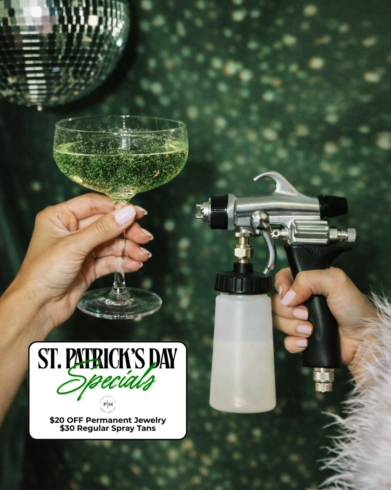 Feeling lucky? 🍀✨

Celebrate St. Patrick&rsquo;s Day with a little glow and a little gold.

💚 $20 OFF Permanent Jewelry &mdash; St. Patrick&rsquo;s Day only
🤎 Regular Spray Tans $30 &mdash; now through 3/28

Whether you&rsquo;re chasing gold or ju