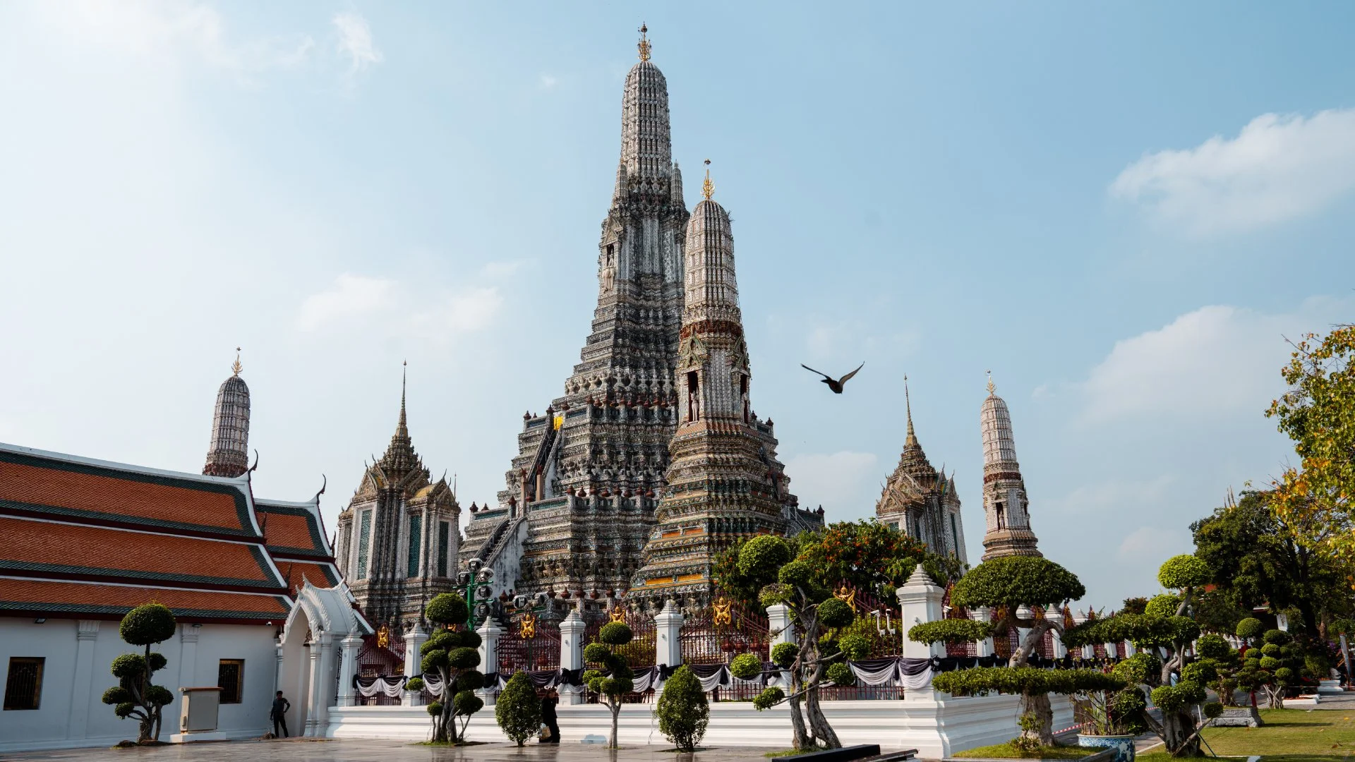 Wat Arun Temple View close to the River Pier in Bangkok Thailand