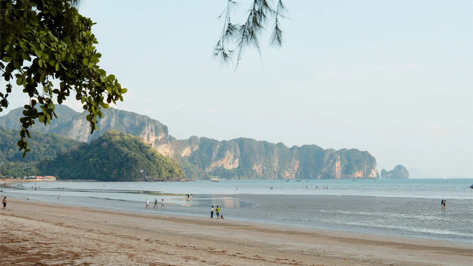 Quiet morning beach view in Ao Nang before shops open