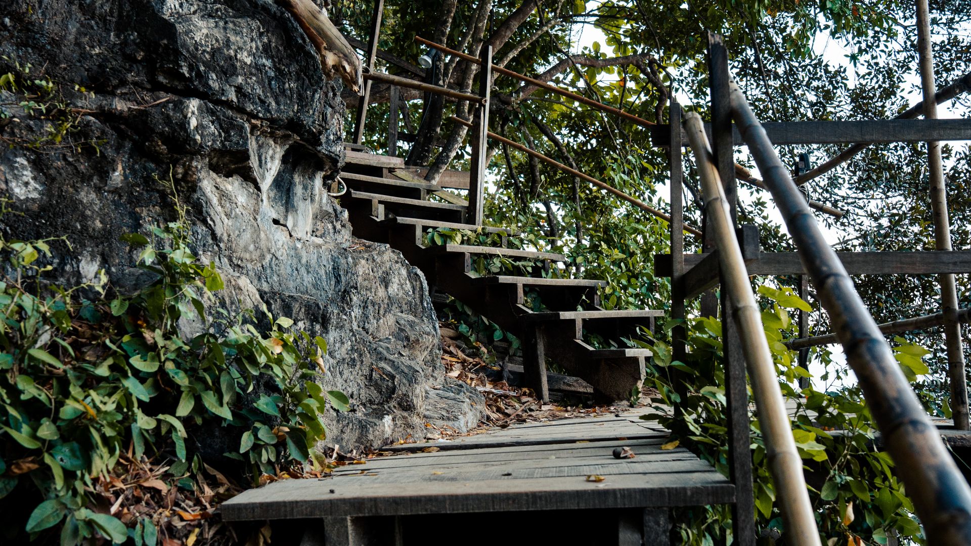 Staircase near the entrance of Monkey Trail at Ao Nang Beach in Krabi, Thailand.