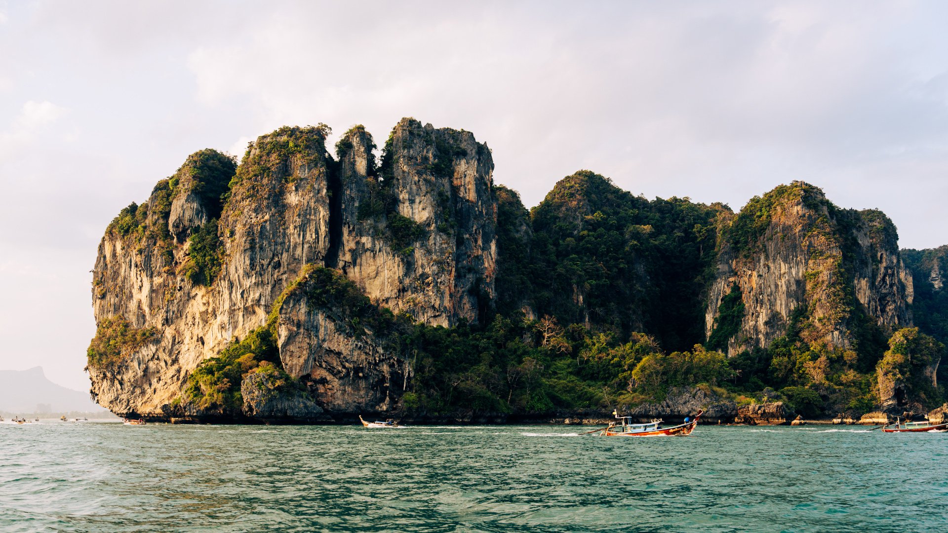 Limestone cliffs rising above Railay Beach near Ao Nang, Krabi