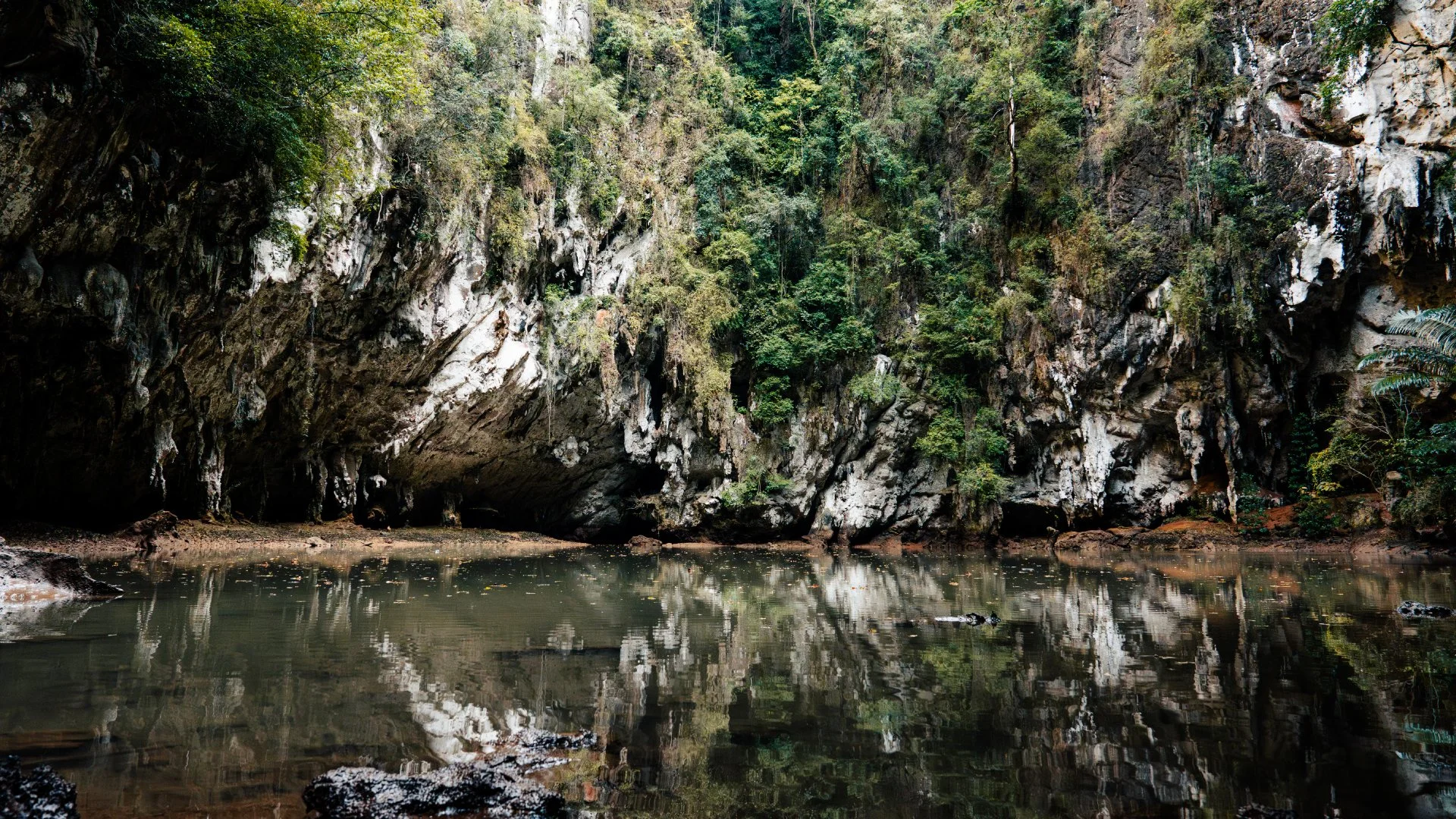 Emerald Lagoon surrounded by limestone cliffs in Railay Thailand