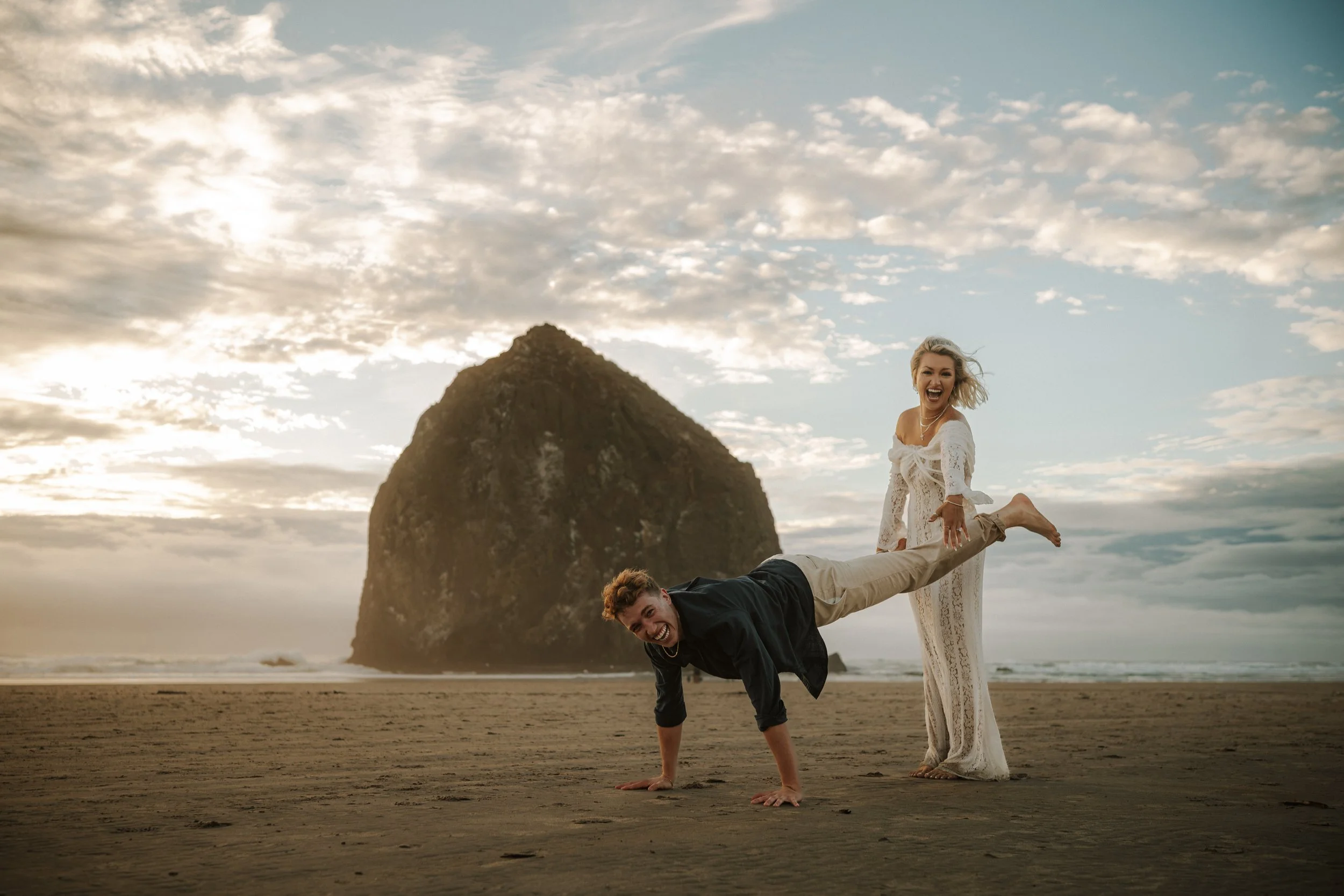 Quirky engagement photo session at Cannon Beach Oregon