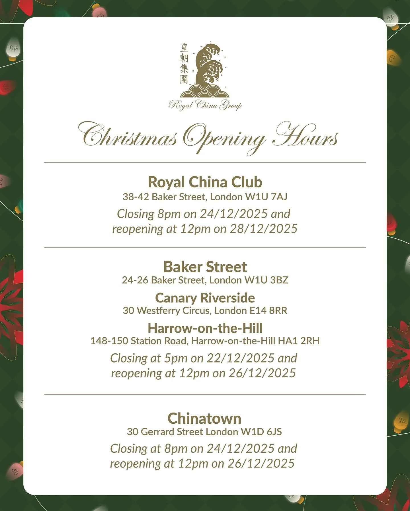 Our Christmas Opening Hours! 

If you would like to make a reservation, please visit the link in our bio.

#christmasbookings #xmas #christmas
