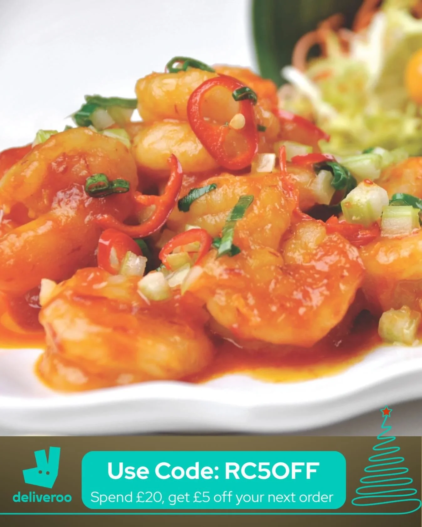 Order your favourite authentic Chinese dishes on Deliveroo for &pound;20 or above and enjoy &pound;5 off your next order with our exclusive code.
Let&rsquo;s celebrate the festive season together, right at home.
Exclusive code: RC5OFF
Valid until: 31