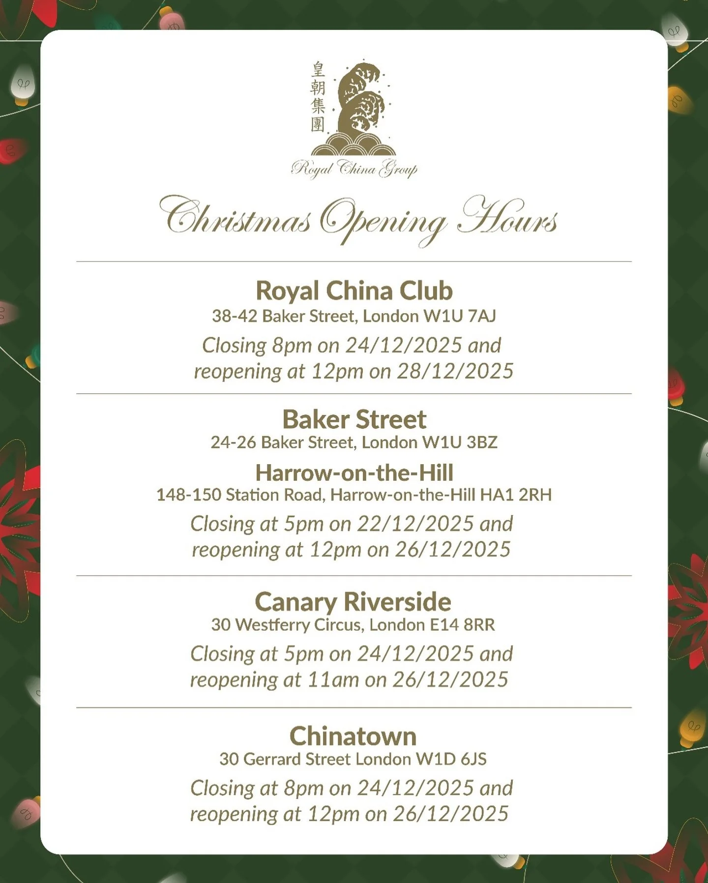 Our Christmas Opening Hours! 

If you would like to make a reservation, please visit the link in our bio.

#christmasbookings #xmas #christmas