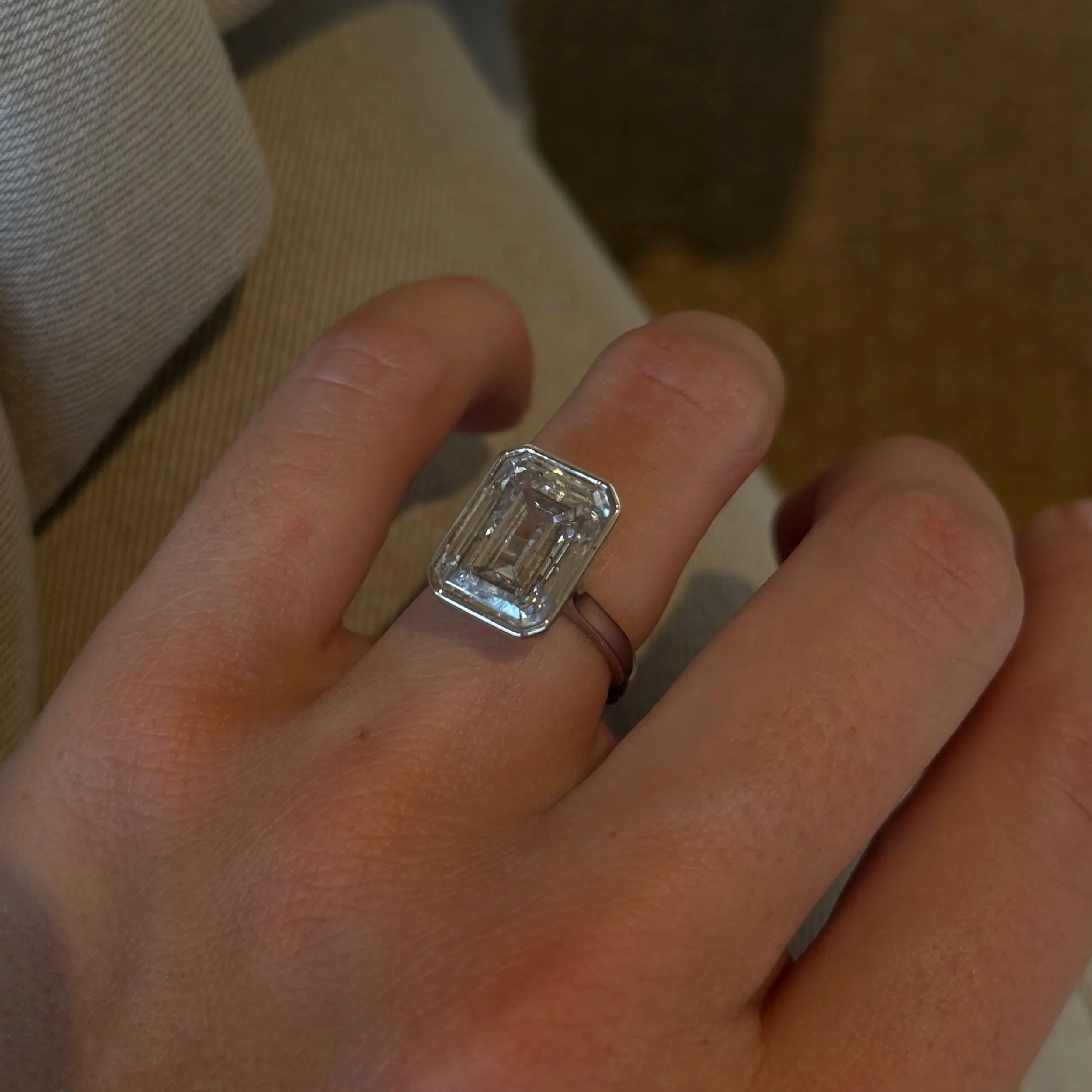 6.78ct Emerald Lab Diamond in 14k White Gold Bezel Setting