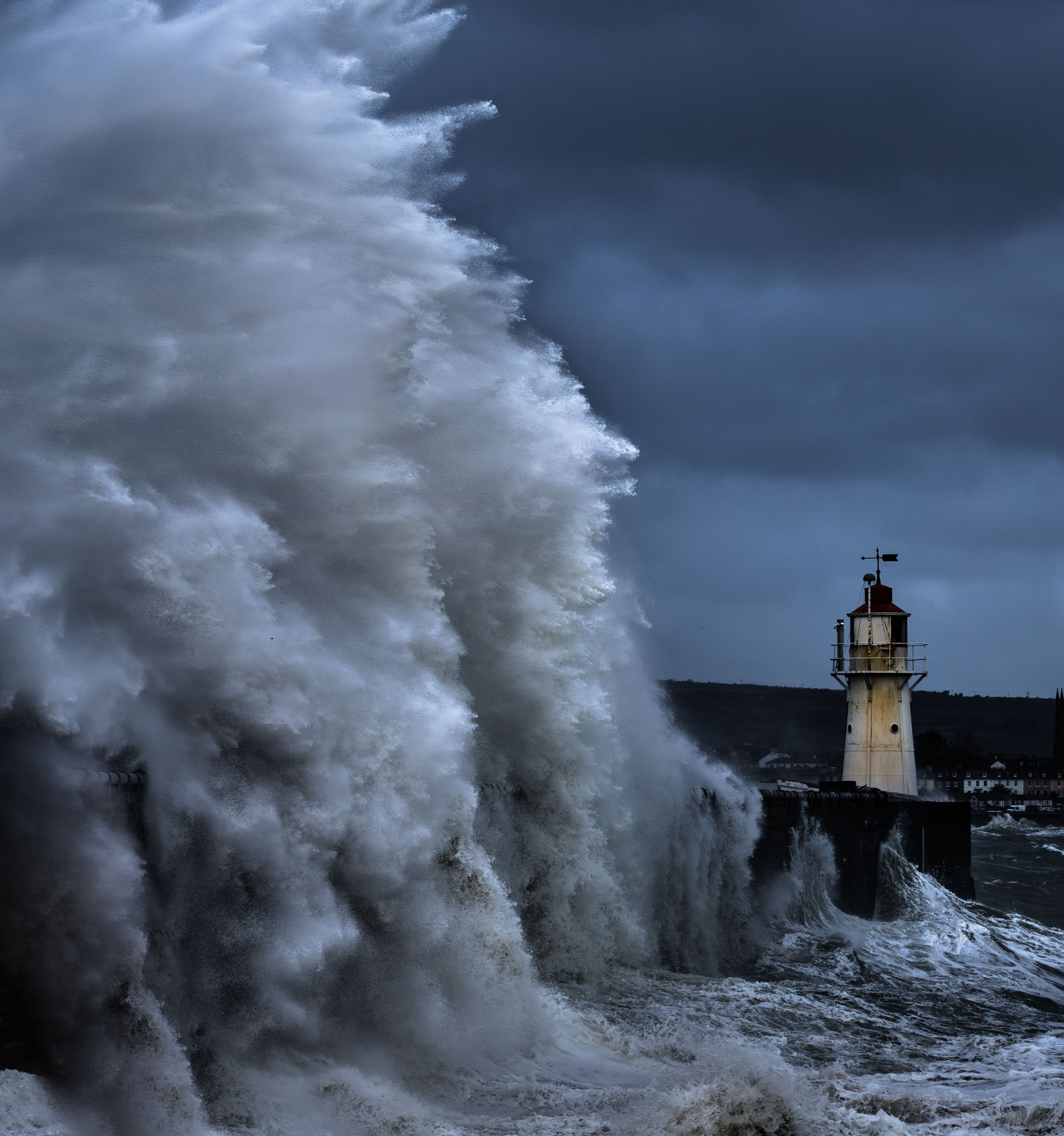 Newlyn Lighthouse Storm Ingrid