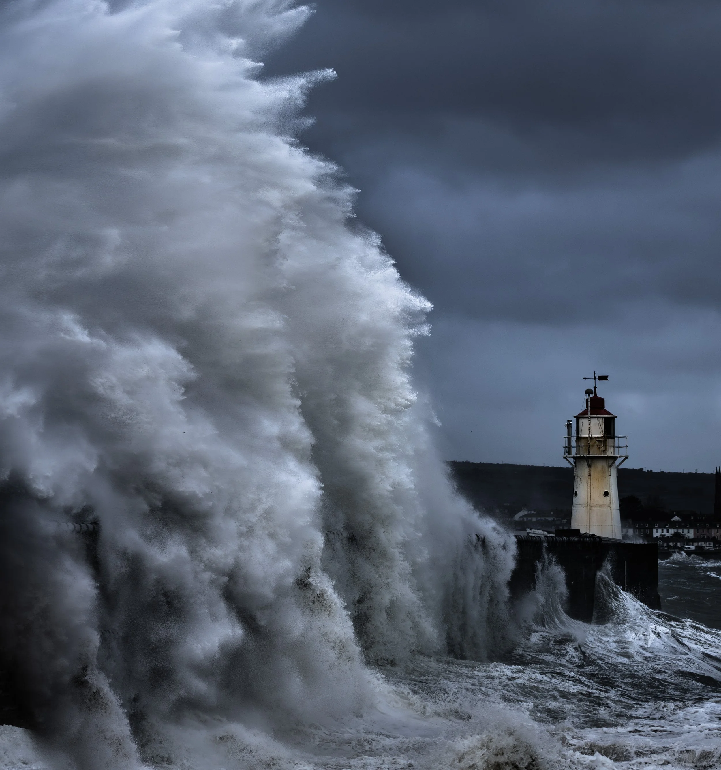 Newlyn Lighthouse Tidal Wave Storm Ingrid Cornwall